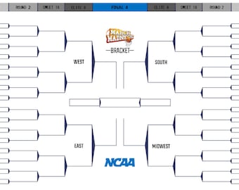 Blank March Madness Digital Printable Basketball Bracket Teams Form