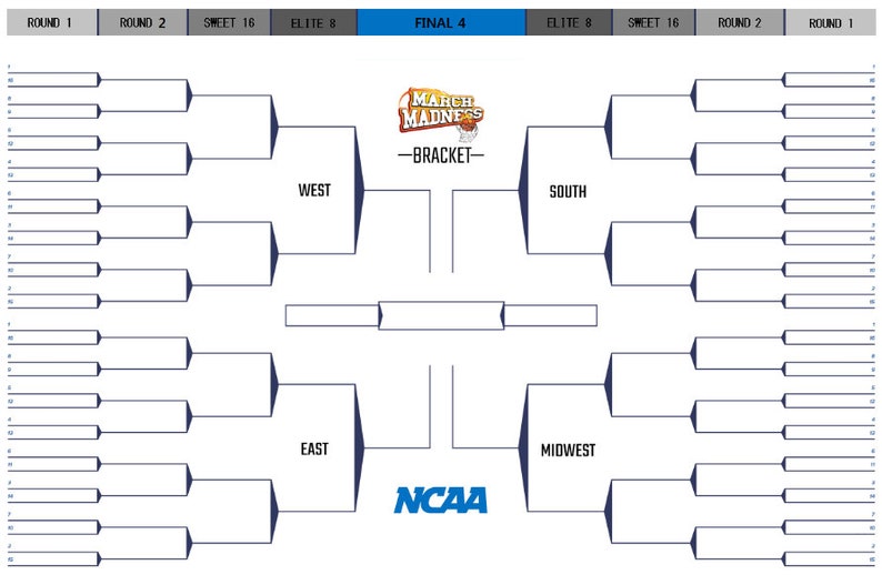 Blank March Madness Digital Printable Bracket Etsy