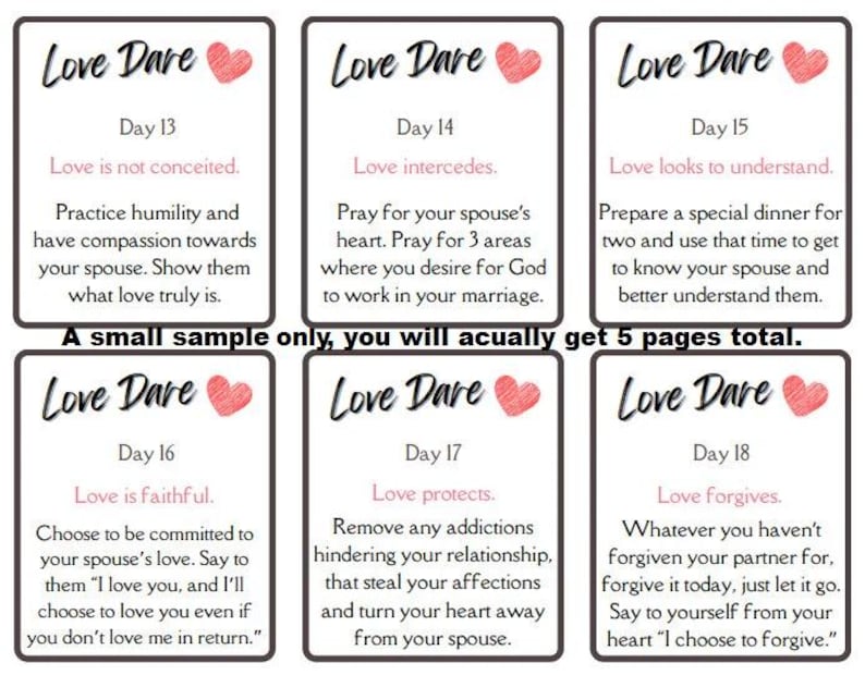 Digital Printable, Marriage Advice, 30 Day Christian Love Dare ...