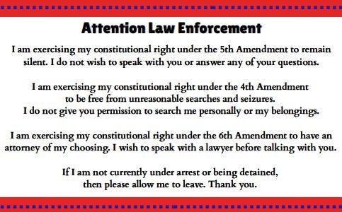 Know Your Rights Card: Police Traffic Stop - 4th & 5th Amendment ...