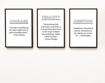 Set de impresiones con frases motivacionales: Arte mural para oficina (descarga digital)