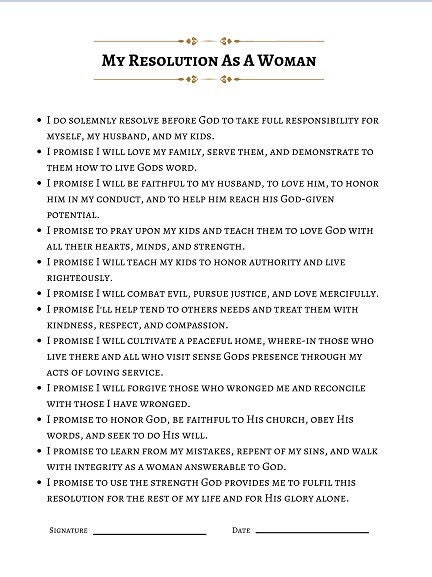 Christian Resolution Religious Contract (Women's Version) Digital Printable