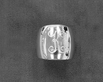 925 Sterling Silver Monogram Signet Cigar Band Dome Ring, Engravable Woman's ring