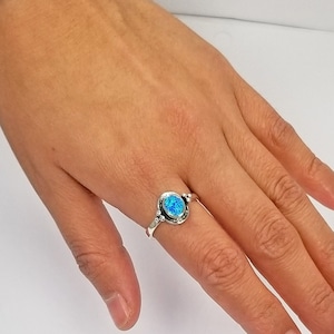 925 Sterling Silver Oval Lab Opal, Blue and White Rings
