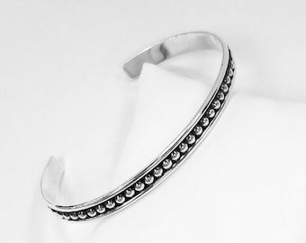 925 Sterling Silver 3mm Beaded Cuff Bracelet