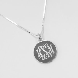 16 mm Round Disc, 925 Sterling Silver Round Personalized Pendant  with Sterling Silver Box Chain
