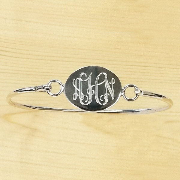 925 Sterling Silver Oval Monogram Bracelet, 925 Silver Lady's Personalized Bracelet