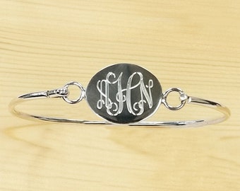 Pulsera de plata de ley 925 con monograma ovalado para dama: joyería personalizada con iniciales para adultos