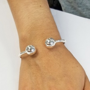 925 Sterling Silver Solid Double Ball End Cuff Bracelet