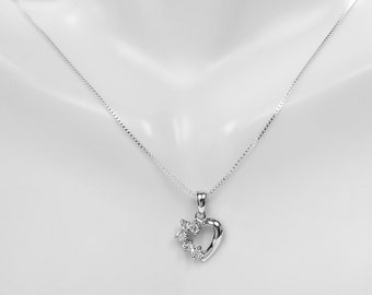 Sterling Silver Heart w/ C-Z Pendant & Necklace