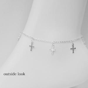 Silver Anklet with dangling Crosses, Sterling Silver Cross Anklet with Extender