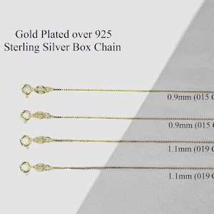 Vermeil Gold Box Chain: Gold Plated Silver Necklace (0.9mm/1.1mm)