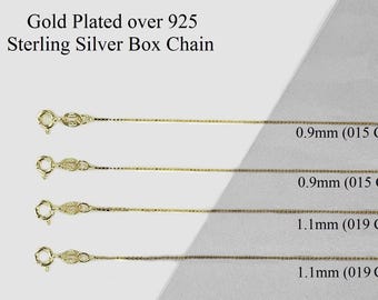 Vermeil Gold Box Chain: Gold Plated Silver Necklace (0.9mm/1.1mm)