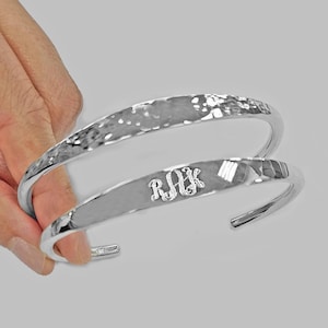 925 Sterling Silver Solid Plain/Hammered Cuff Bracelet