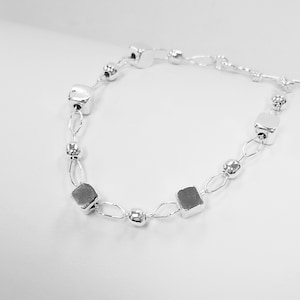 925 Sterling Silver Bead and Square Bracelet