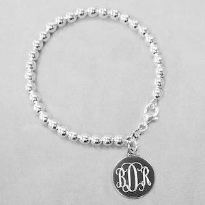 Pulseira de contas de prata esterlina com disco gravado: contas da Itália de 5 mm/6 mm/7 mm e 8 mm