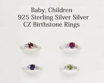 Baby Ring Sterling Silver, Children Birthstone Cubic Zirconia Rings