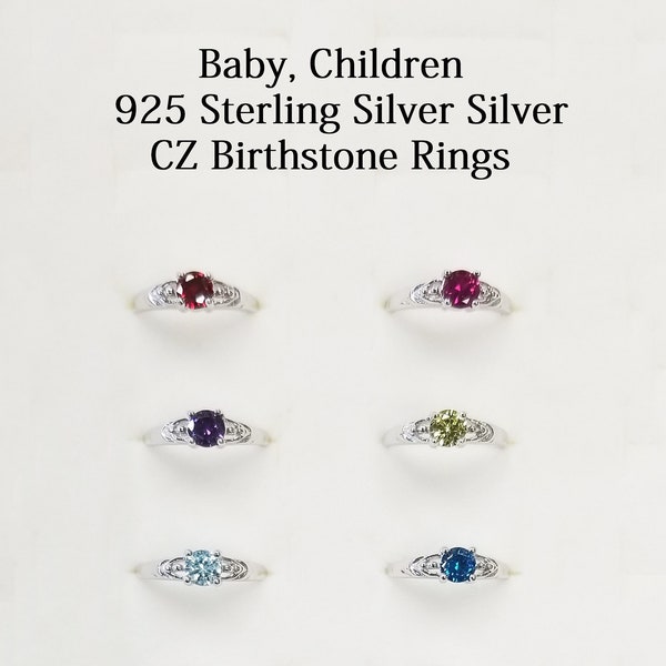 Baby Ring Sterling Silver, Children Birthstone Cubic Zirconia Rings