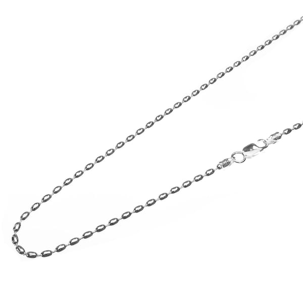 Sterling Silver 2.3 mm Rice Bead Chain, 925 Oval Bead Chain Necklace made in Italy