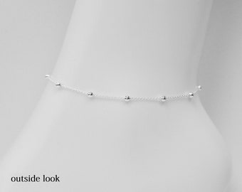 Silver Bead Anklet, Adjustable Sterling Silver bead Anklet