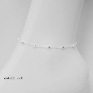 925 Sterling Silver Bead Anklet: Adjustable Italian Curb w/ Bead Chain