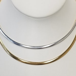 925 Sterling Silver 2 Tone Reversible Gold & Silver Omega Necklace,  2 Tone 2 Sides Flat Omega Necklace