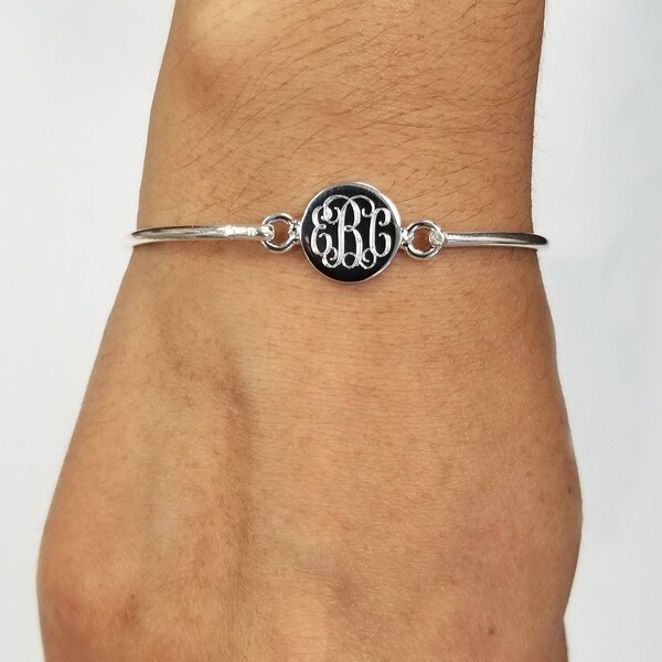 925 Sterling Silver 9 - 13 Year Old, 6 1/2 inch Monogram Bangle Bracelet, Teens Monogram Bracelet