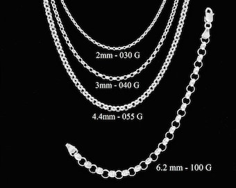925 Sterling Silver Rolo Link Chain Necklace: Italy made 2mm, 3mm