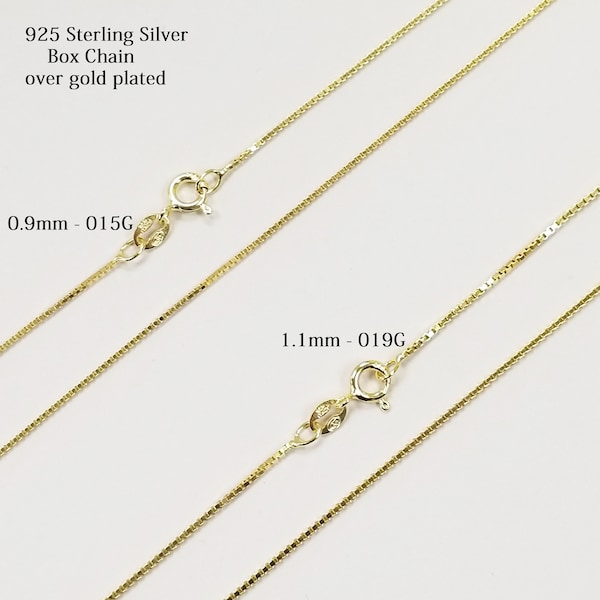 Gold Plated Sterling Silver Box Chain, Vermeil Gold, Silver Box Chain (0.9mm)