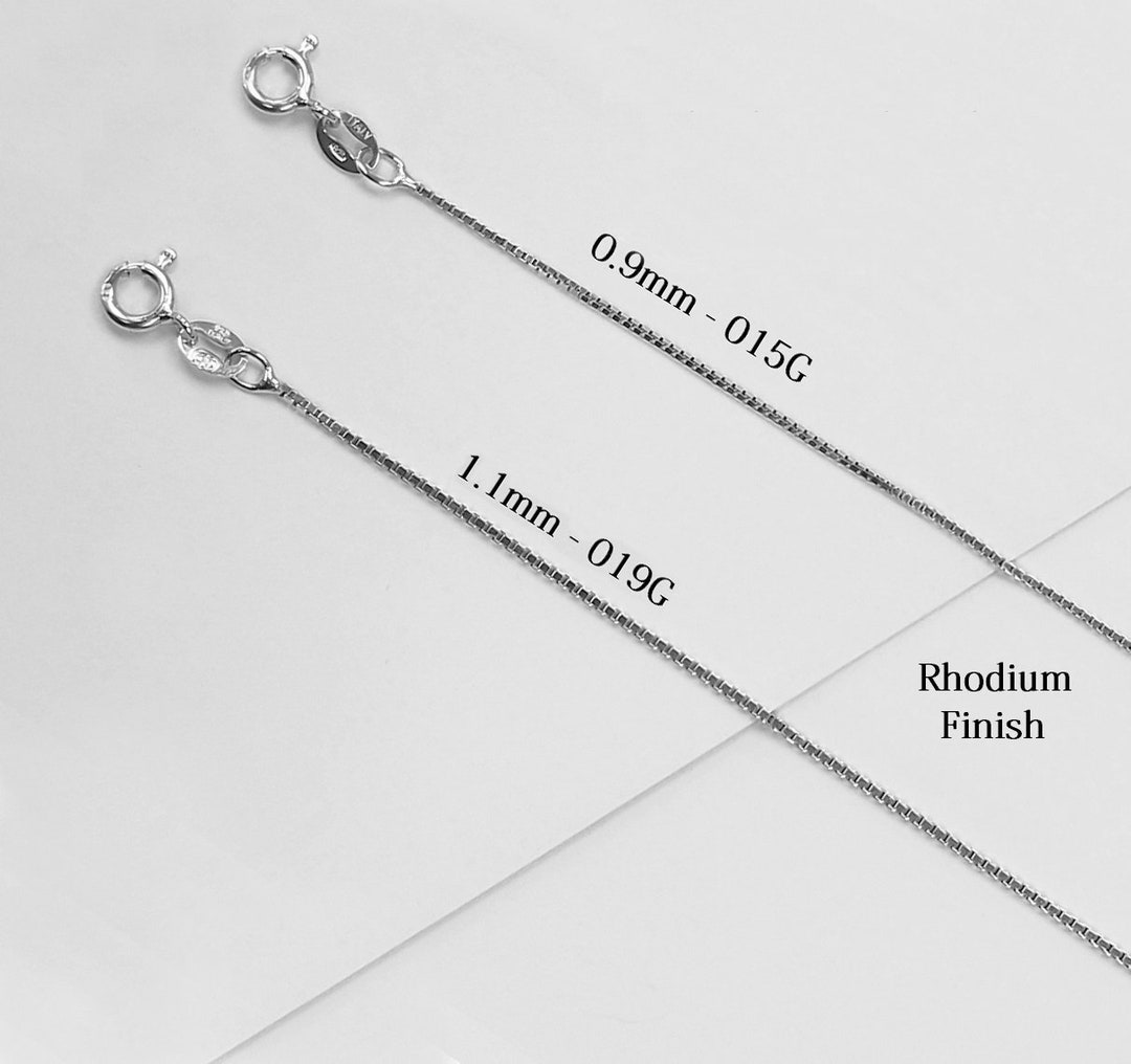 Box Chain 925 Sterling Silver – High Polish Rhodium Plated Necklace 1 - 3 mm
