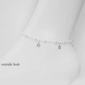 Sterling Silver Star Charm Anklet: Italian Beaded Charm Ankle Bracelet