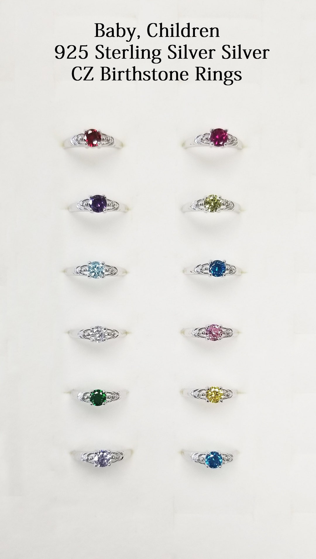 Baby Ring Sterling Silver Children Birthstone Cubic Zirconia Rings Etsy