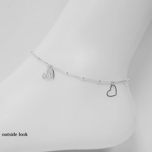 925 Sterling Silver Anklet w/Dangling Hearts, Silver Heart Anklet w/Extender