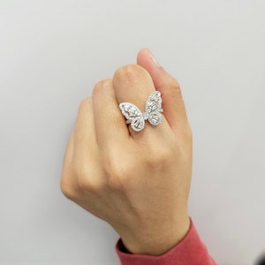 925 Sterling Silver Art Crafted Baguette/CZ Butterfly Ring