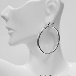 Sterling Silver 3mm or 4mm Round Tube Plain Hoop Earrings - Secure Click Top