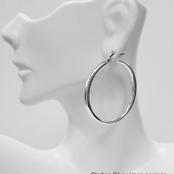 Sterling Silver 3mm or 4mm Round Tube Plain Hoop Earrings - Secure Click Top