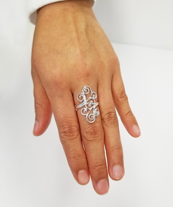 Bague Ancienne En Argent Massif Filigranée - Modèle Ring T54, Occasion