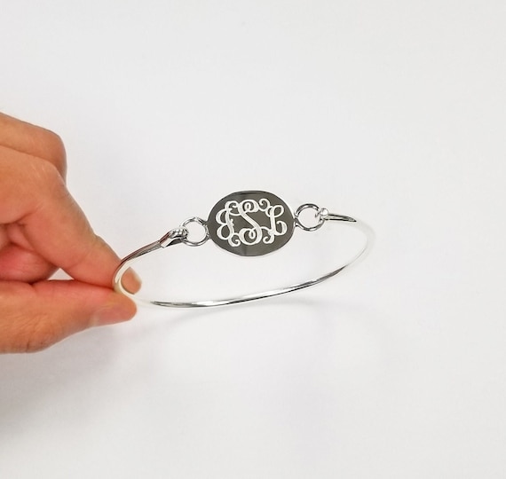 Sterling Silver Oval Monogrammed Initials Bracelet