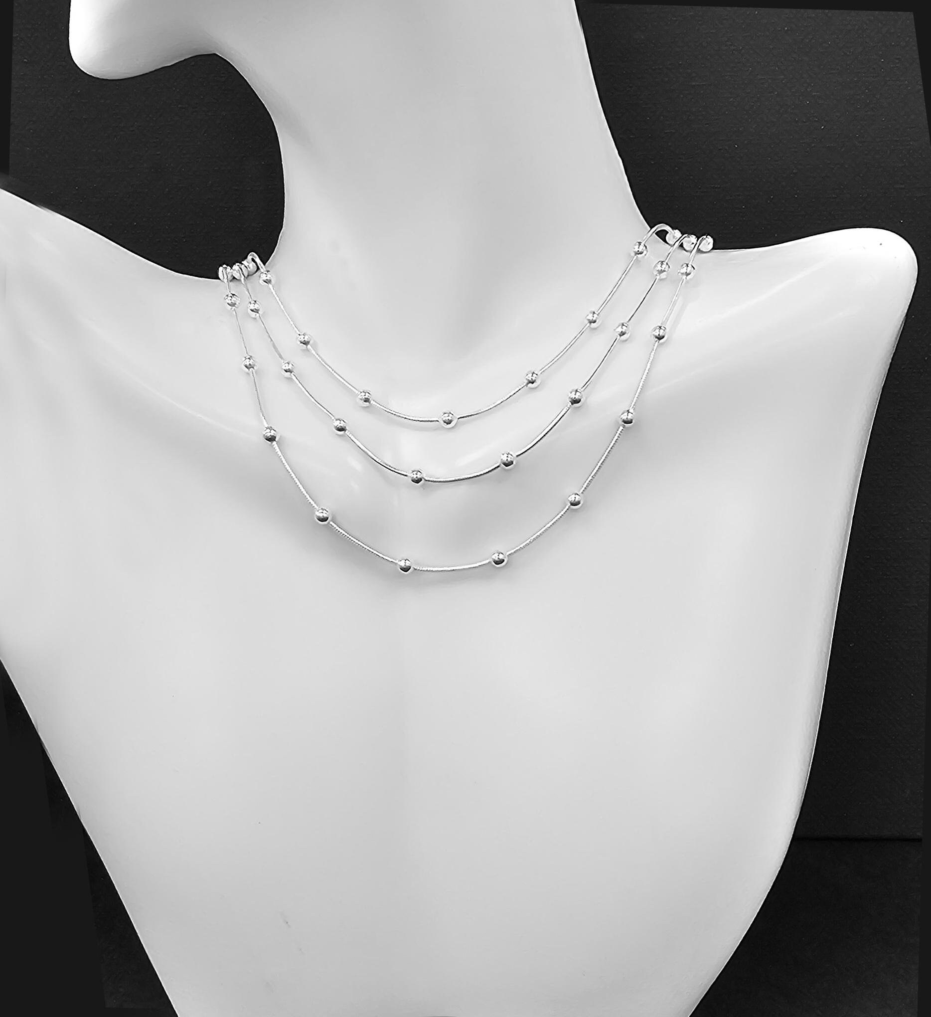 Collana Con Catena A Serpente Con Perline In Argento: Catena A Strati In Acciaio Inossidabile (16-20 Pollici) - Italia - Foto 3