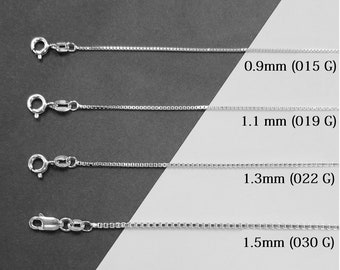 925 Sterling Silver 0.9mm (015 G) Box Chain Necklace, 14" to 30" Available.(Made in Italy)