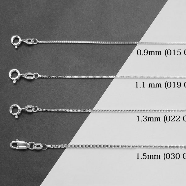 925 Sterling Silver 0.9mm (015 G) Box Chain Necklace, 14" to 30" Available.(Made in Italy)