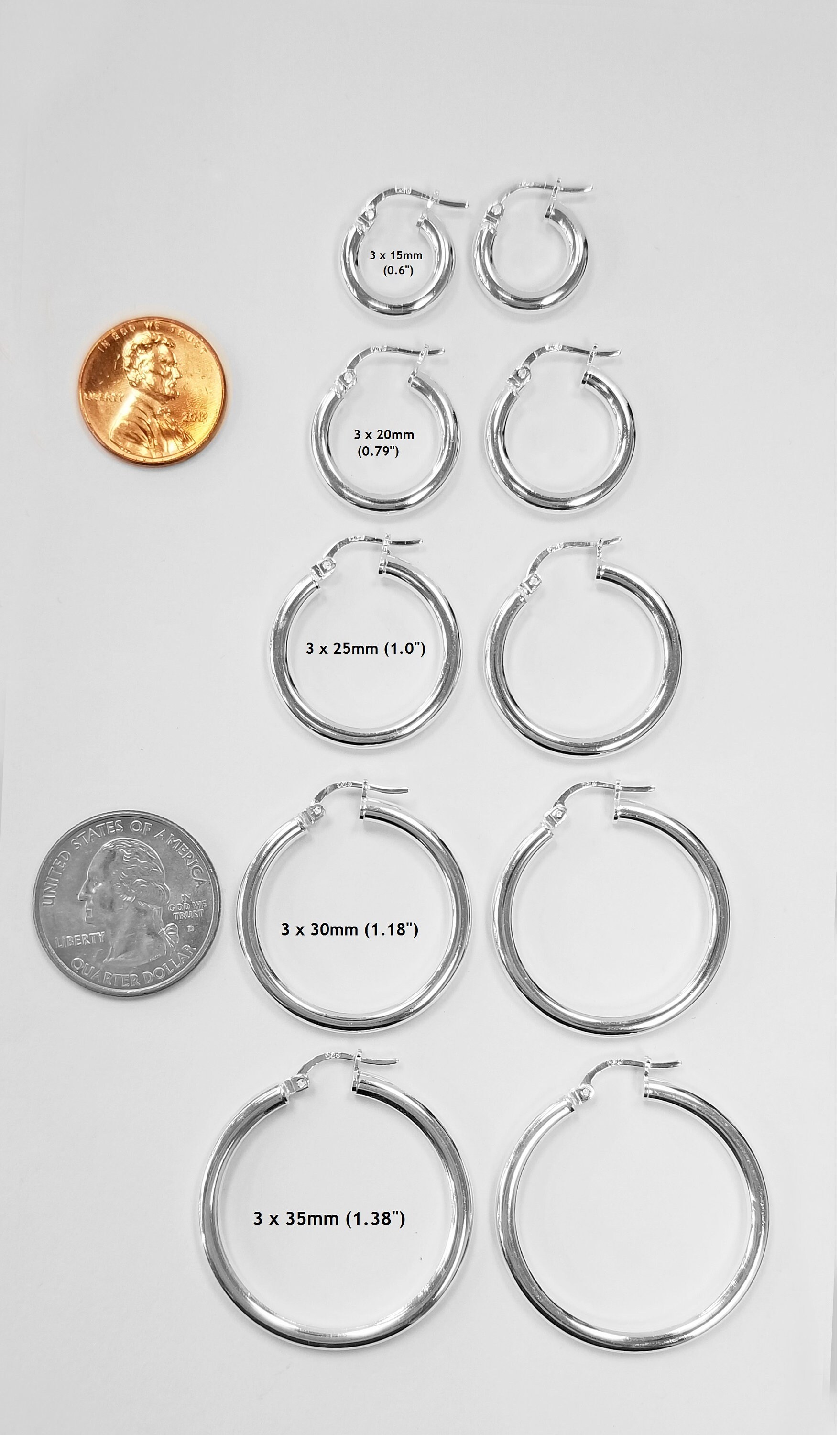 Boucles D'oreilles Créoles Argent Sterling 925 - Diamètre 20mm, Largeur 3mm - Fermoir Click - Thaïlande