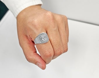 925 Sterling Silver Small Square Signet Ring, Monogramn