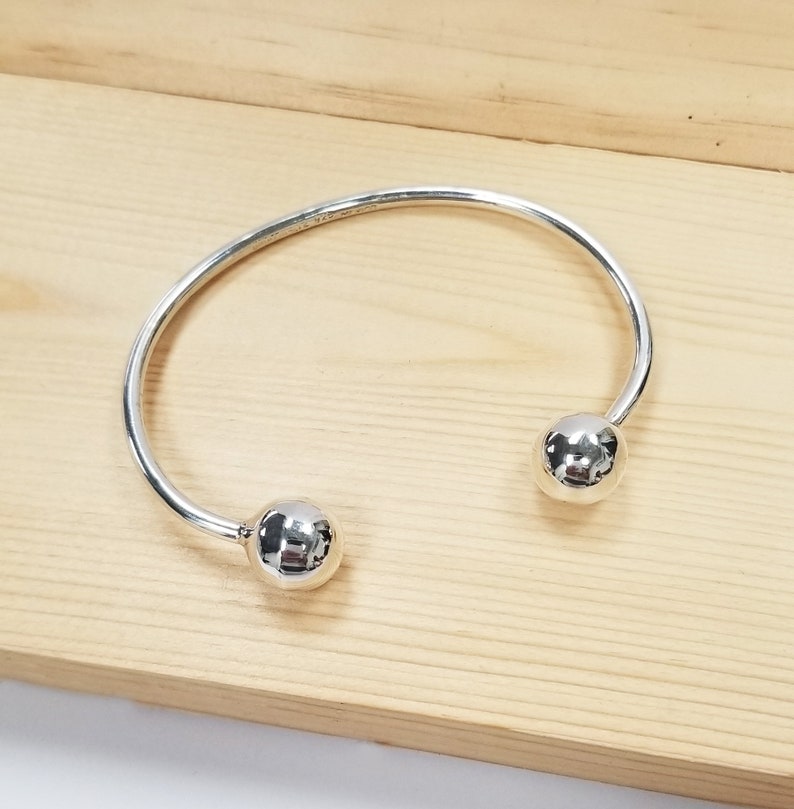 925 Sterling Silver Solid Double Ball End Cuff Bracelet Etsy