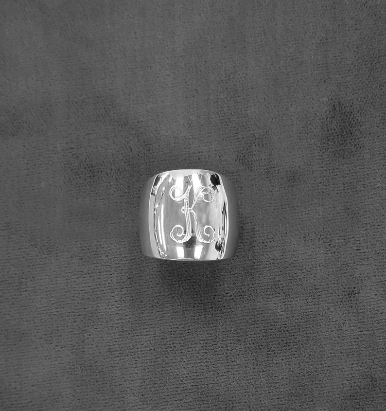 925 Sterling Silver Monogram Signet Cigar Band Dome Ring, Engravable Womans ring image 1