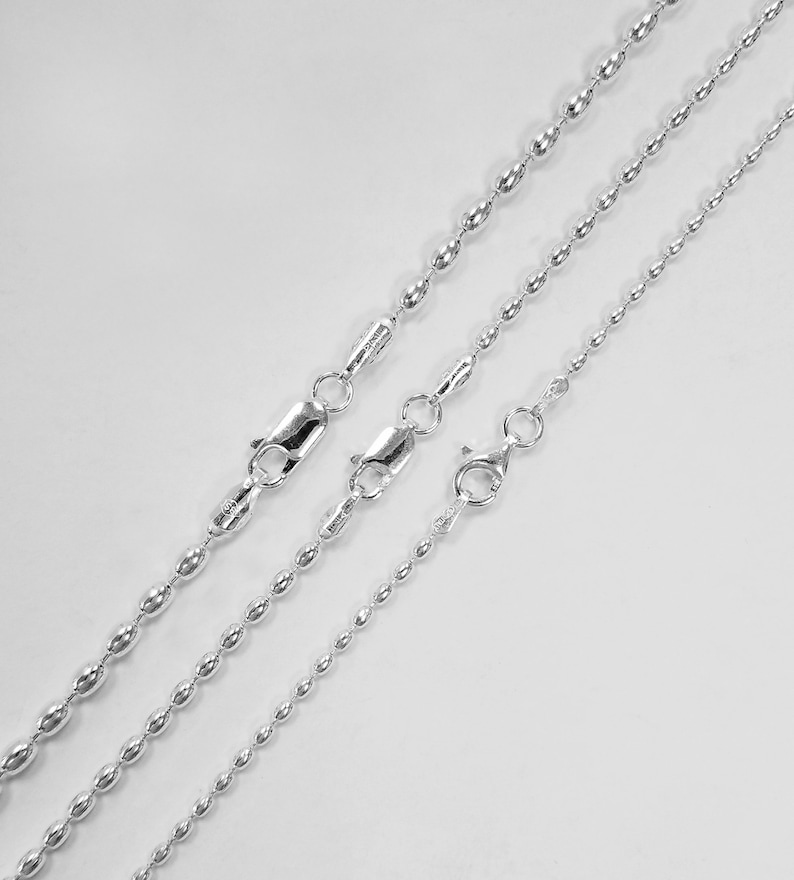 Sterling Silver 2.3 mm Rice Bead Chain, 925 Oval Bead Chain Necklace made in Italy image 2