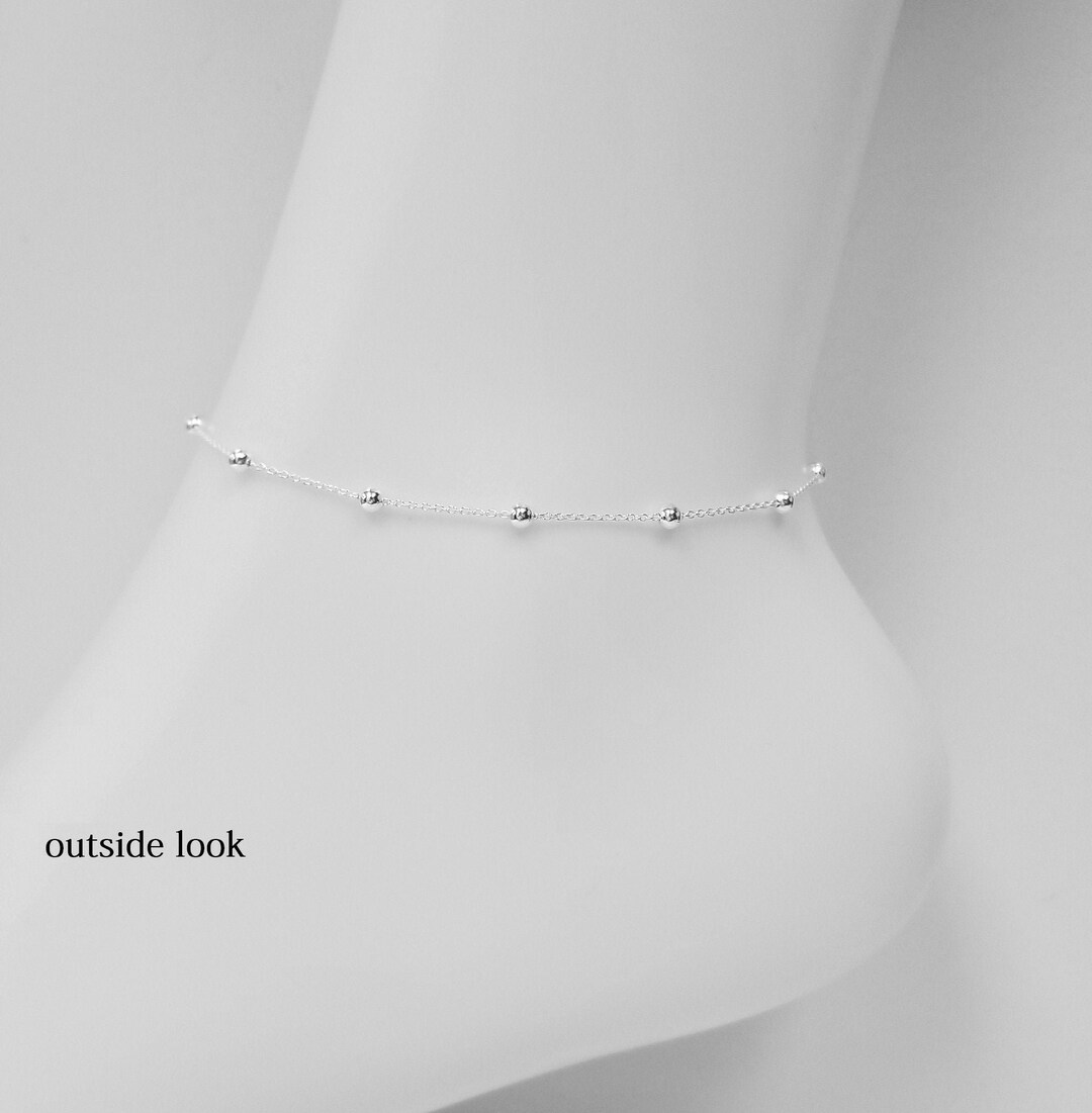 Silver Bead Anklet, Adjustable Sterling Silver Bead Anklet Etsy