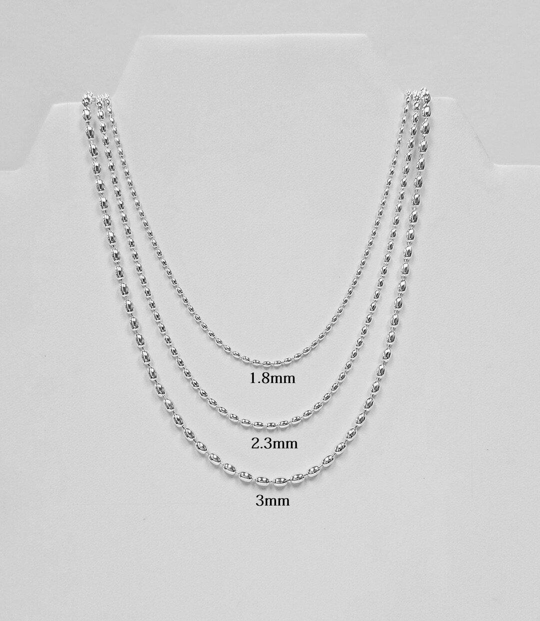 Sterling Silver 1.8 Mm Rice Bead Chain, .925 Oval Chain Necklace Made ...