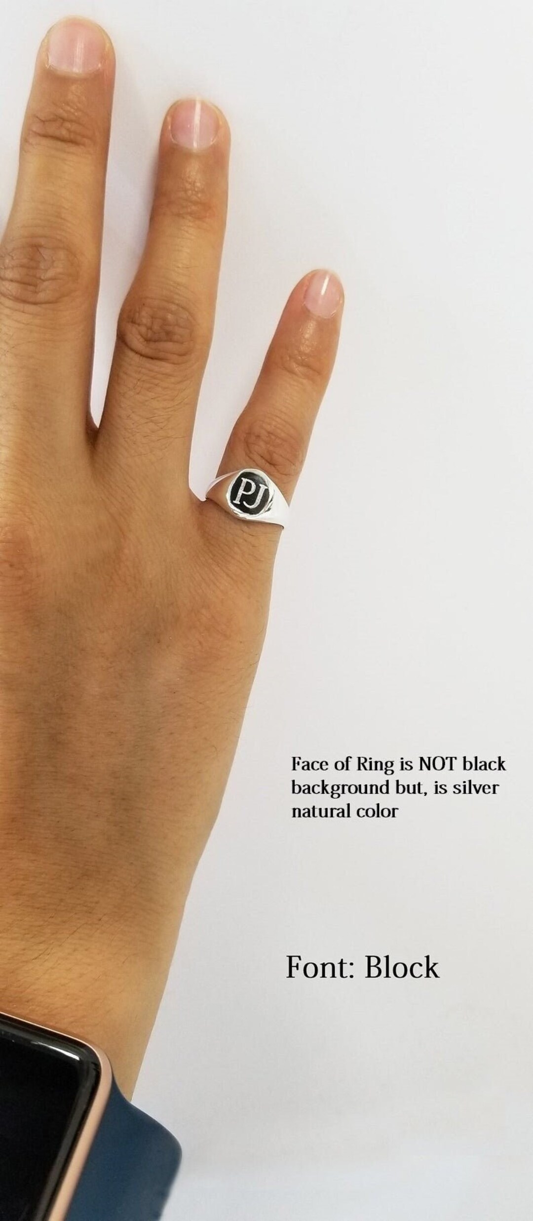 925 Sterling Silver Pinky Oval or Round Lady's Ring, Monogram