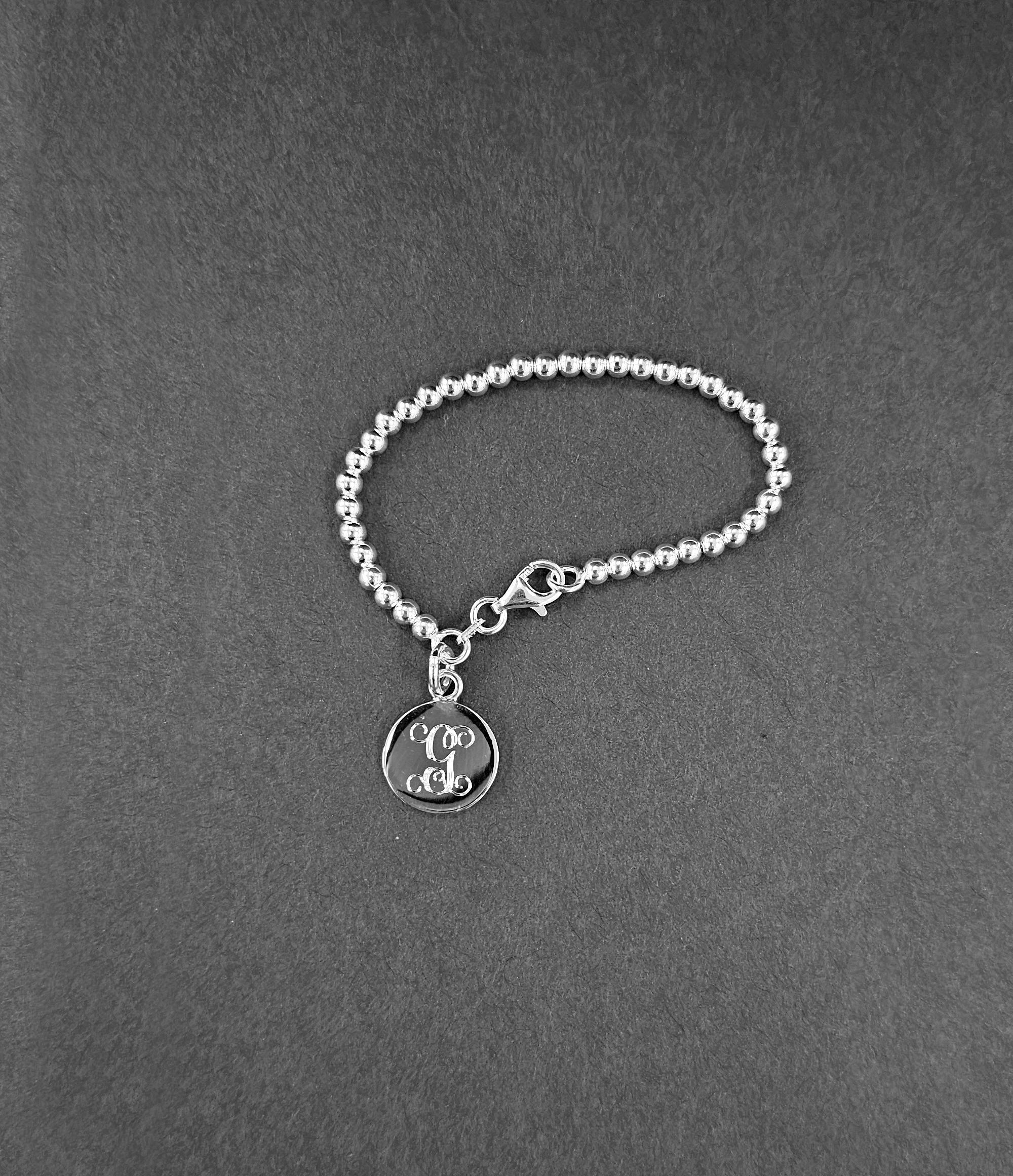 thumbnail image 2 of Sterling Silver 3mm Baby Bead Bracelet - Newborn To 5 Years - Personalized Monogram Bead - Made In Italy 2 of 4